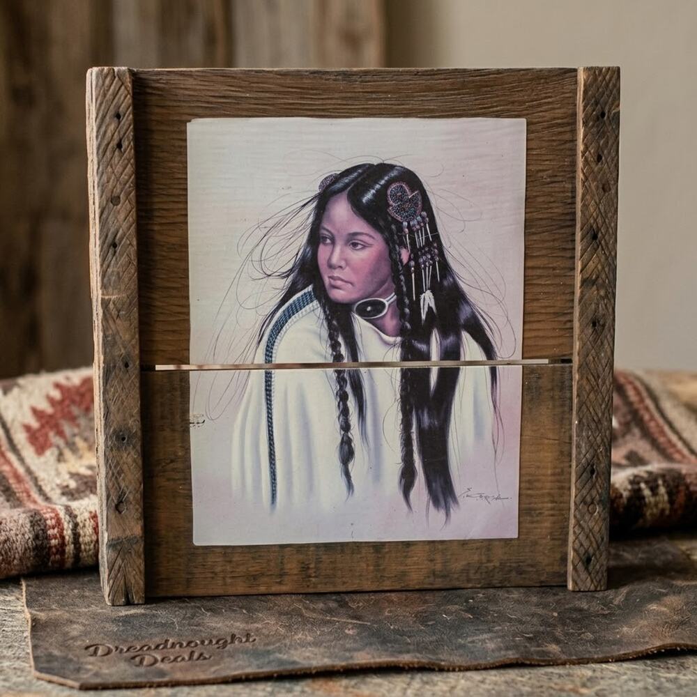 S. Garcia Vintage Native American Girl Portrait Rustic Wood Plaque 12"